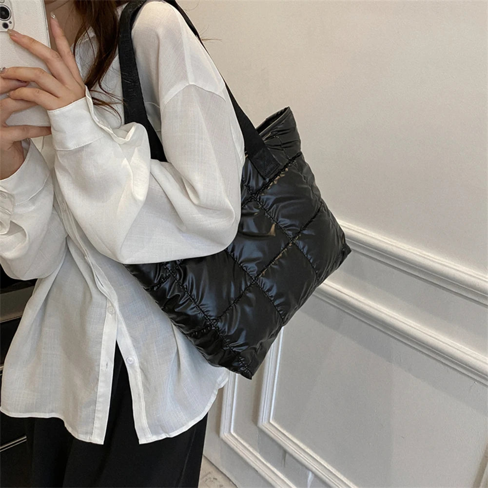 Black Nylon Tote Bag Quilted Shoulder Style