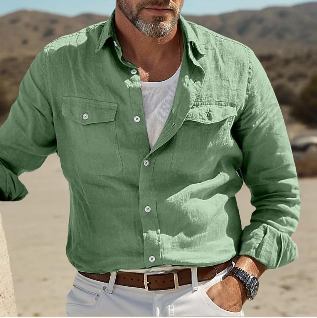 Men’s Casual Linen-Blend Button-up Shirt