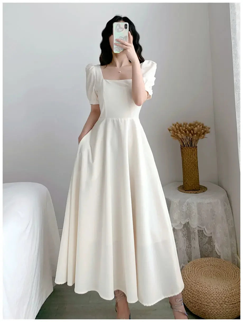 White Beaded Chiffon Gown All-Season Dress