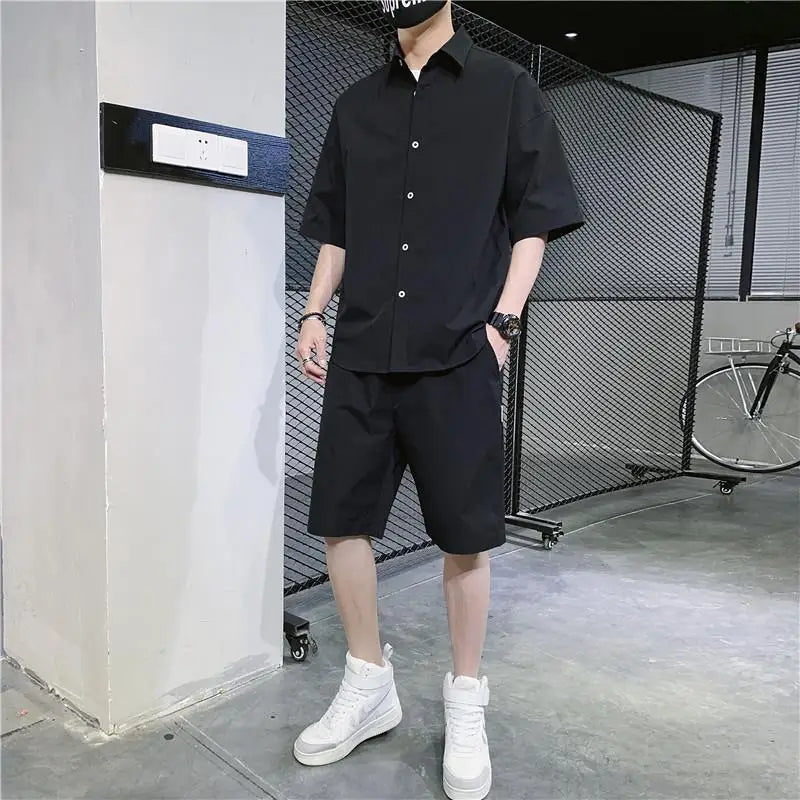 Men’s Short-Sleeve Tracksuit Set Black Casual
