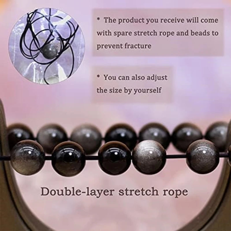 Healing Obsidian Bracelet Silver Gem Beads