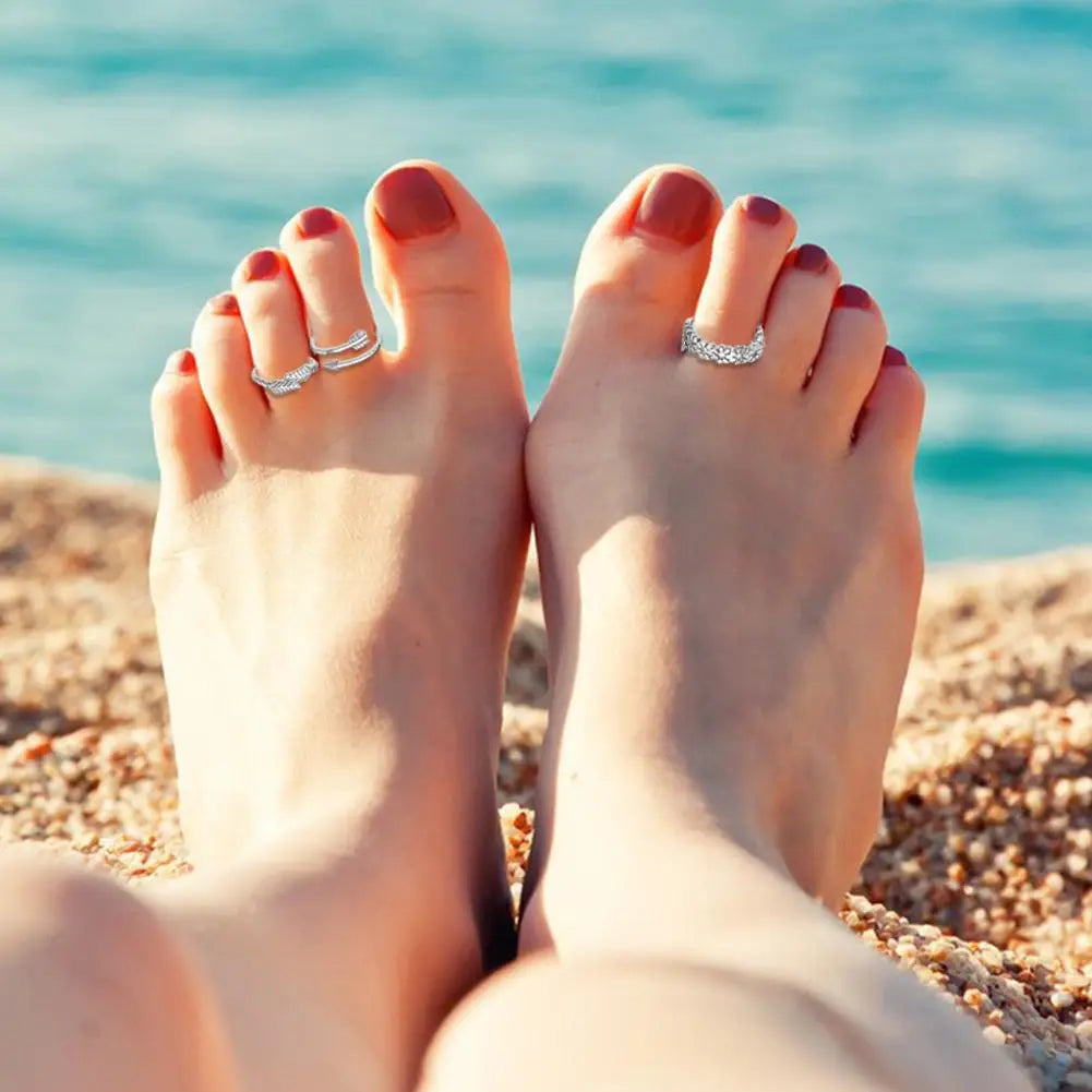 12-Piece Toe Ring Set Adjustable Gold & Silver