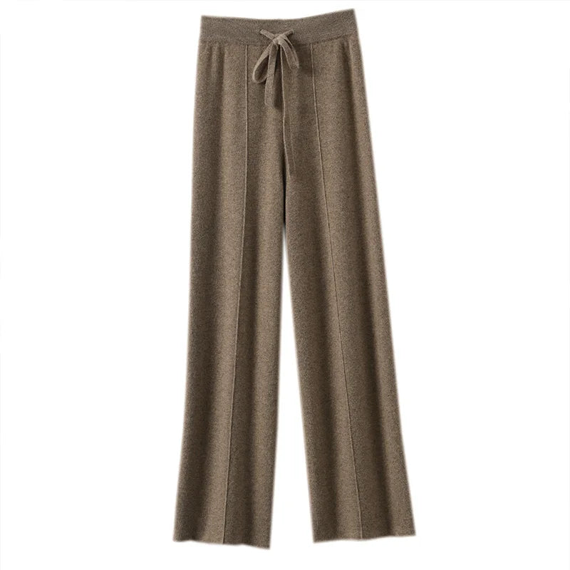 Wide-Leg Knit Pants Drawstring & Slim Fit