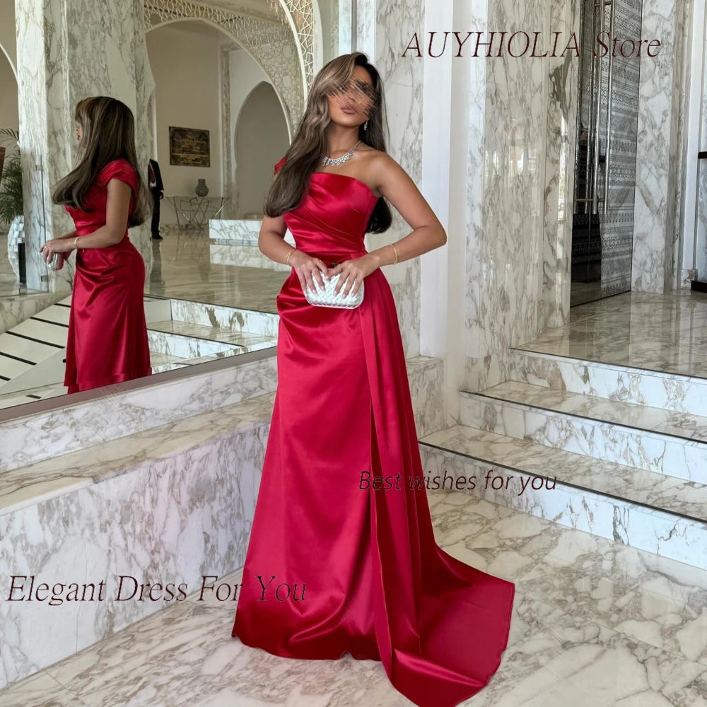 Strapless Red Satin Gown Mermaid Cocktail Dress