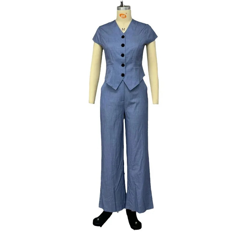 Summer 2-Piece Suit V-Neck Coat & Trousers