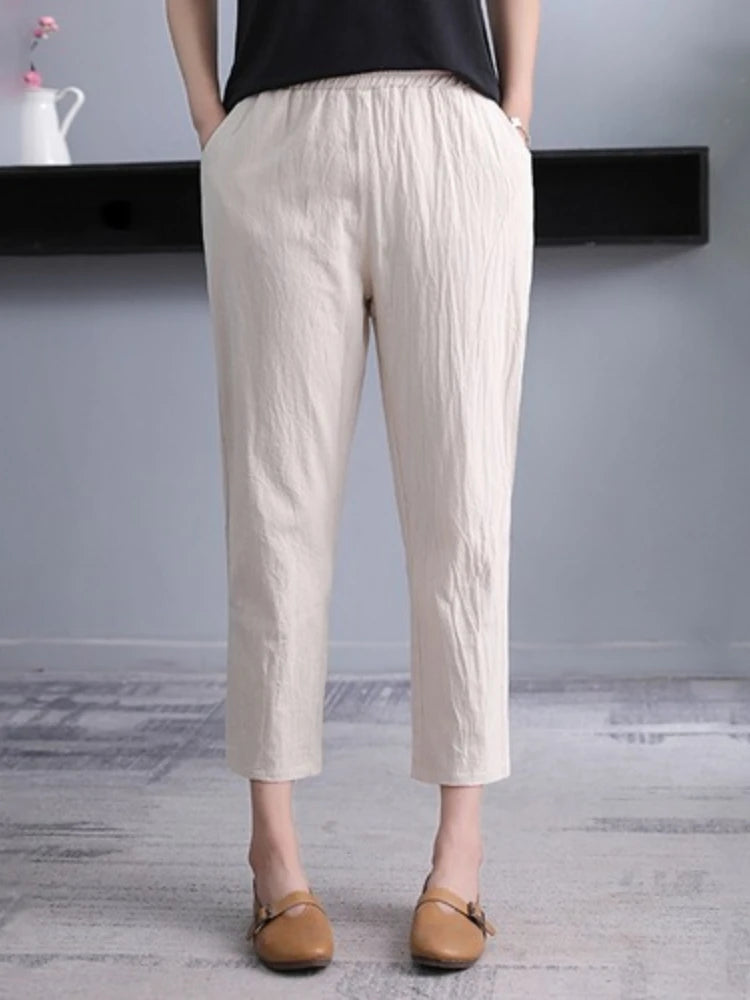Elastic Waist Linen Pants Women’s Harem Style