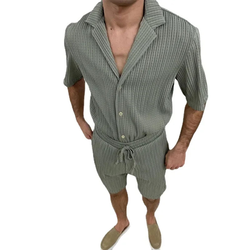 Men’s Striped Short-Sleeve Shirt & Shorts Set