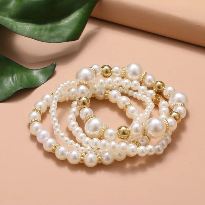 Heart Beaded Pearl Bracelets Set of 4