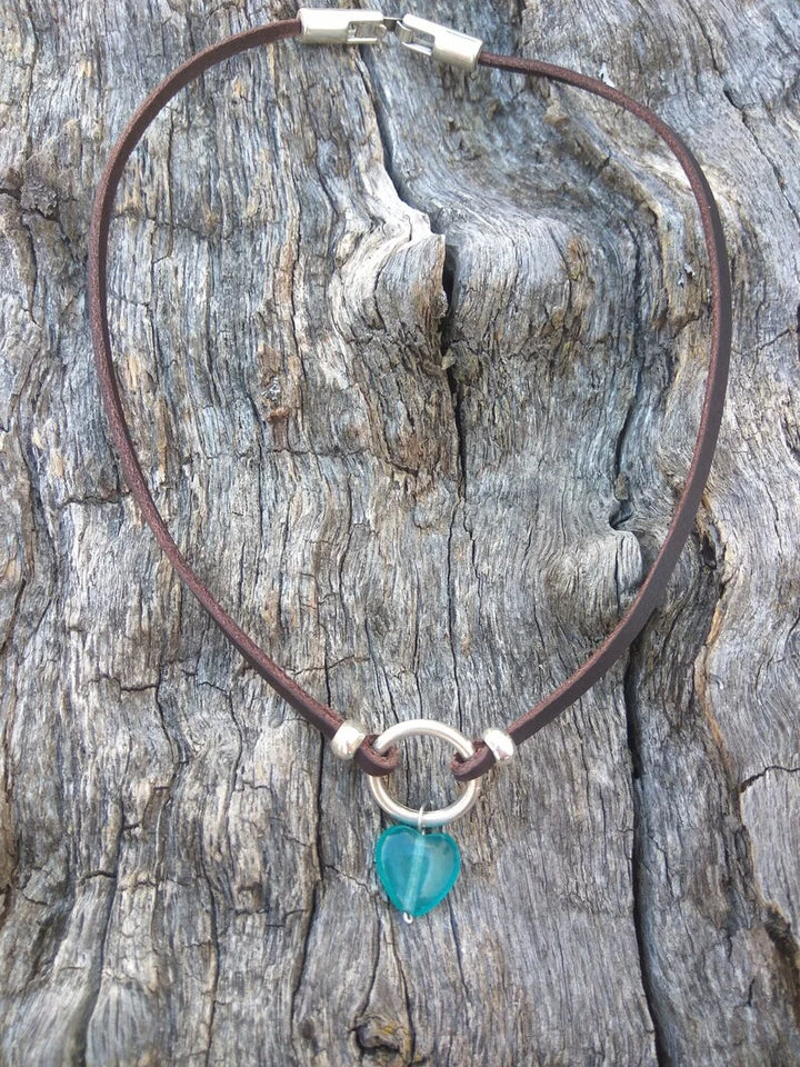 Silver Choker Necklace Blue Quartz Heart Pendant