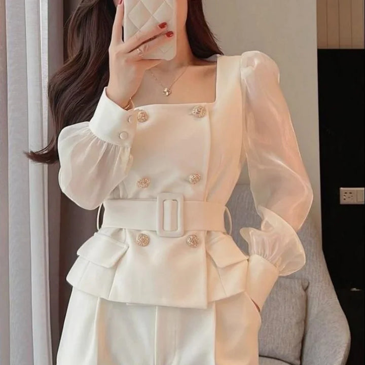 White Trouser Suit Blazer & Wide-Leg Pants
