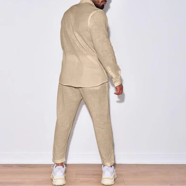 Linen-Style Shirt & Trousers Set for Men