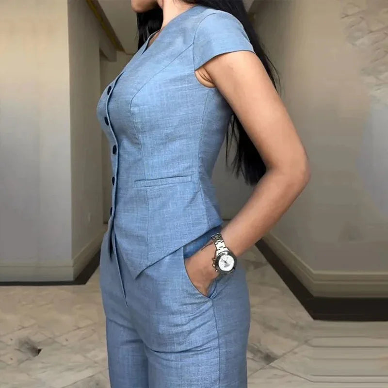 Summer 2-Piece Suit V-Neck Coat & Trousers