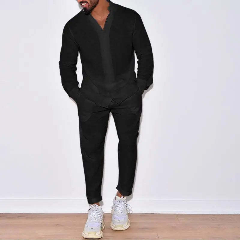Linen-Style Shirt & Trousers Set for Men