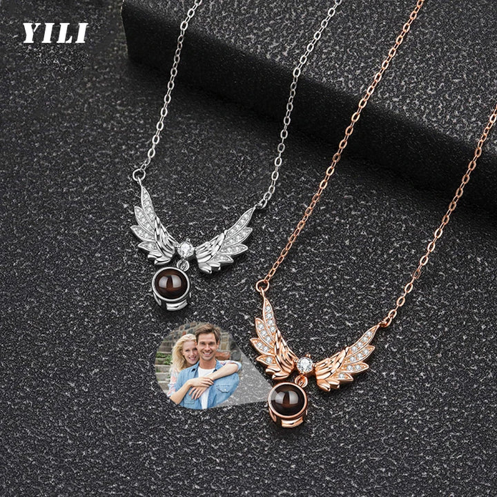 Custom Angel Wings Photo Necklace