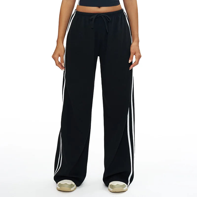 2025Women's color matching Joker sweatpants loose women's high waist straight pants with pockets women's outdoor casual pants