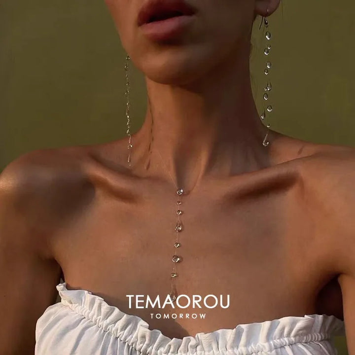 Crystal Teardrop Necklace Layered Ice Dewdrop