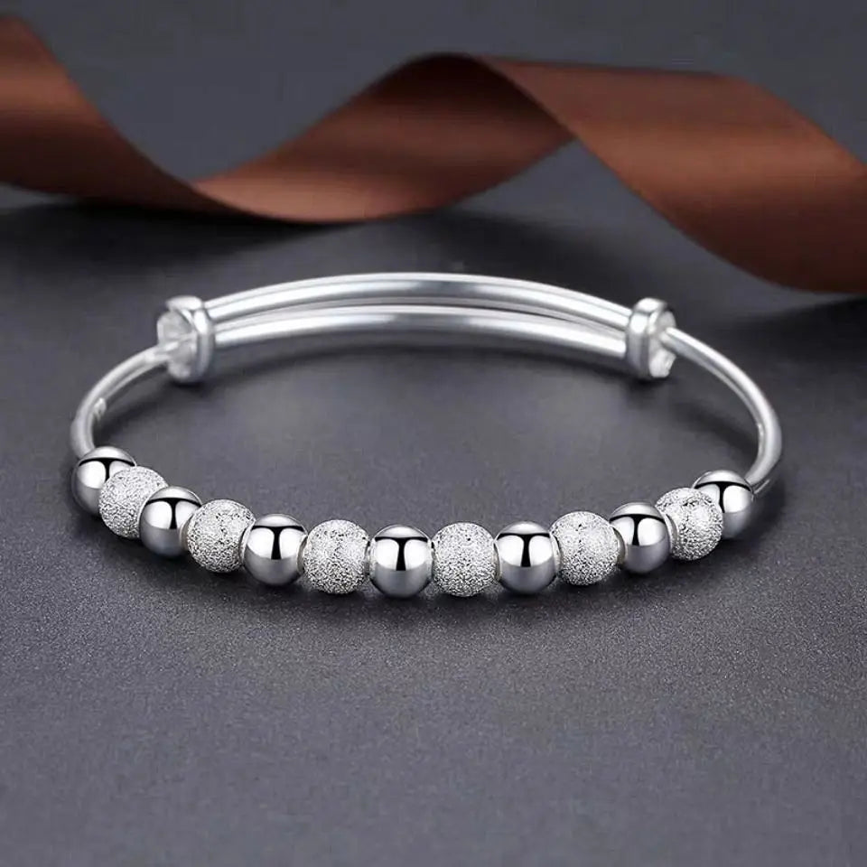 925 Silver Charm Beads Bracelet Adjustable Bangle