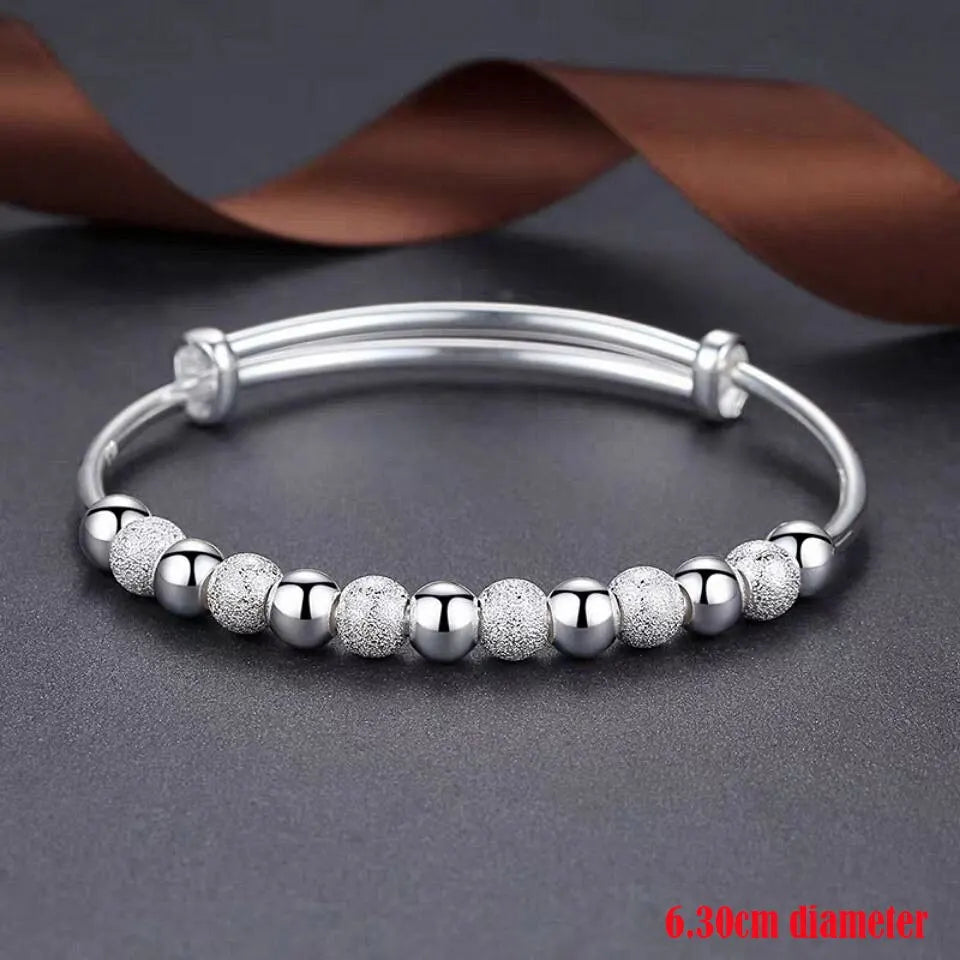 925 Silver Charm Beads Bracelet Adjustable Bangle