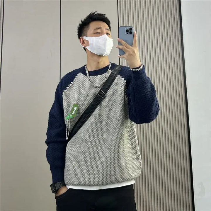 Contrast Knit Sweater for Men Crewneck