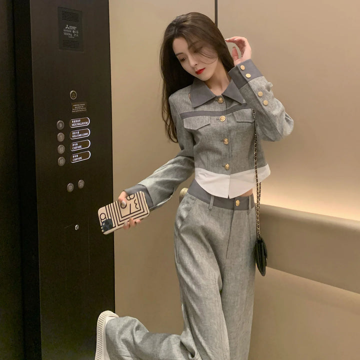 Korean Style Pant Set Women’s Wide-Leg Suit