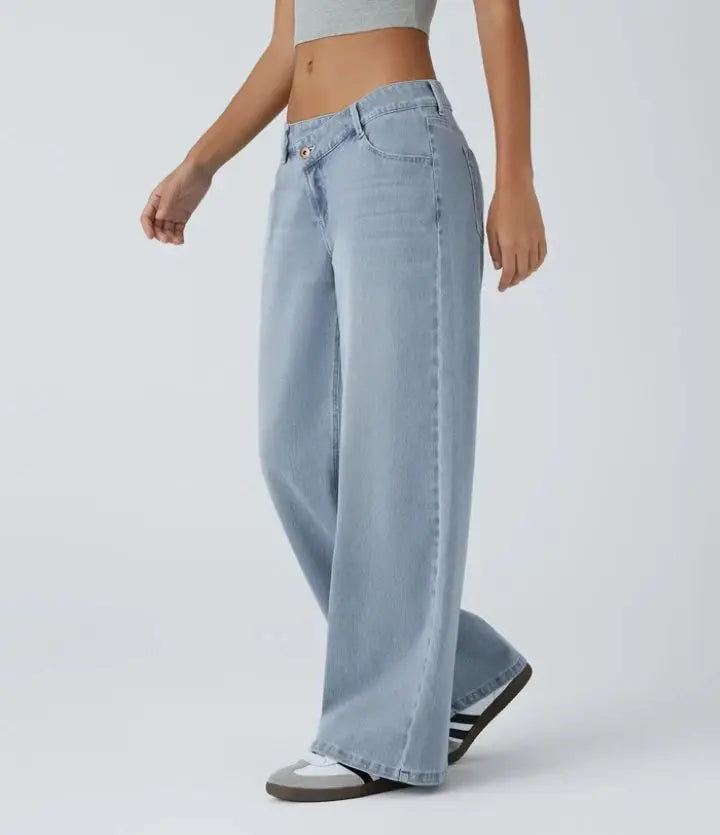 Women Jeans Solid Straight Pants Pockets Button Zipper Floor Length Trousers Splice Casual Streetwear Denim Pant Autumn 2025