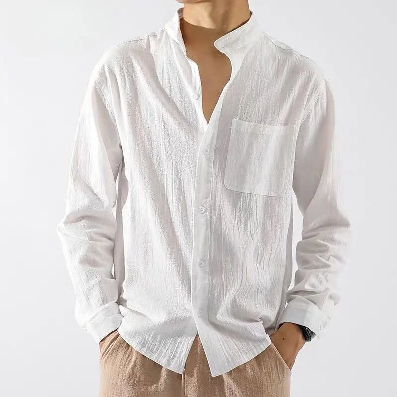 Men’s Linen Shirt with Pocket White 2024