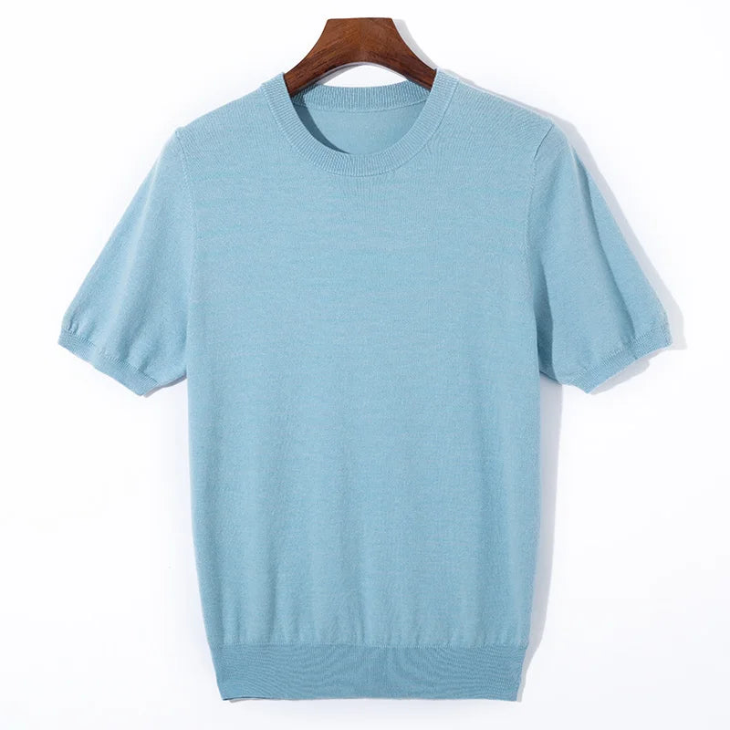 Silk Wool Short Sleeve Sweater for Men