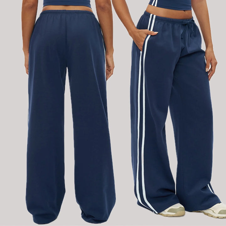 2025Women's color matching Joker sweatpants loose women's high waist straight pants with pockets women's outdoor casual pants