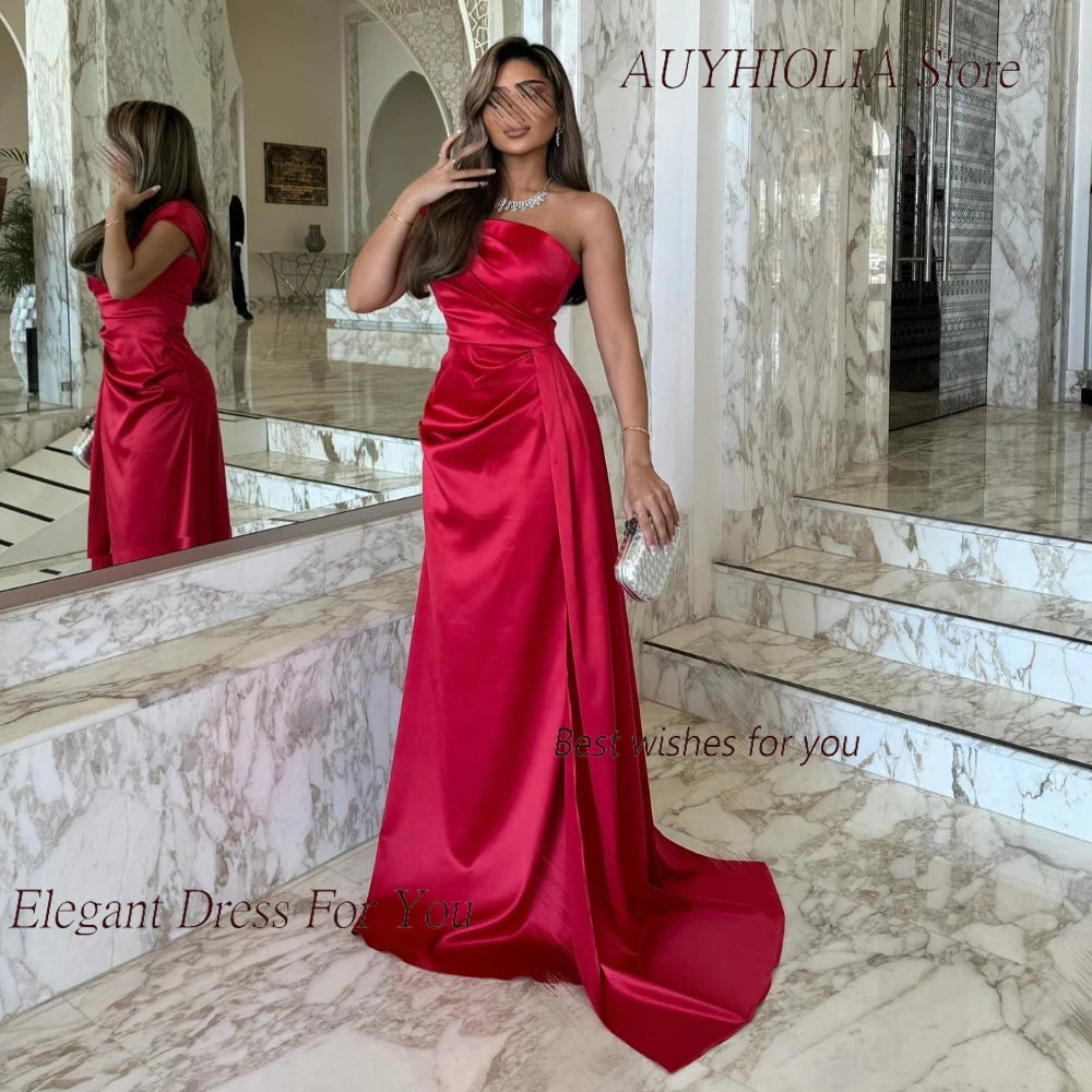 Strapless Red Satin Gown Mermaid Cocktail Dress