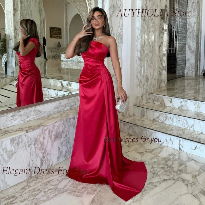 Strapless Red Satin Gown Mermaid Cocktail Dress