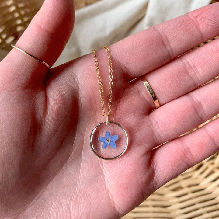 Forget-Me-Not Pendant Real Flower Resin Necklace