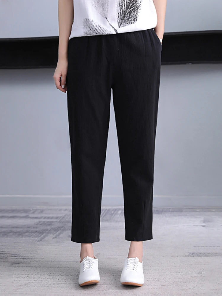 Elastic Waist Linen Pants Women’s Harem Style