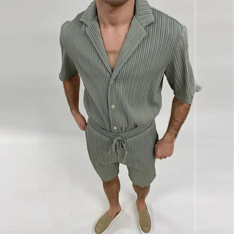 Men’s Striped Short-Sleeve Shirt & Shorts Set