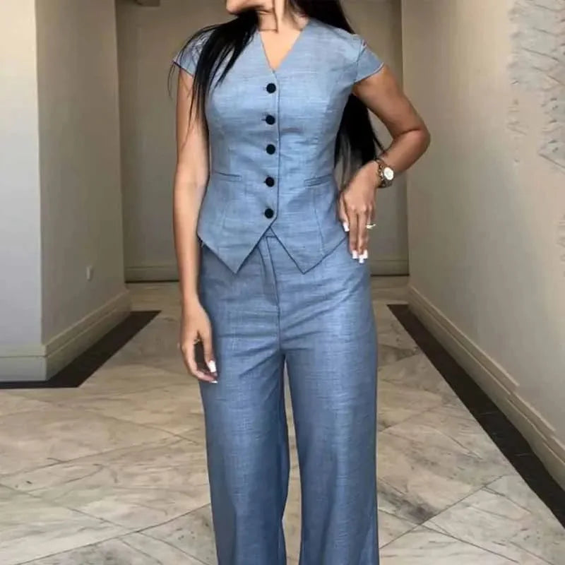 Summer 2-Piece Suit V-Neck Coat & Trousers