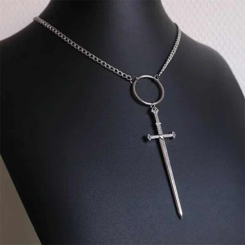 Gothic Sword Necklace Silver Wiccan Choker