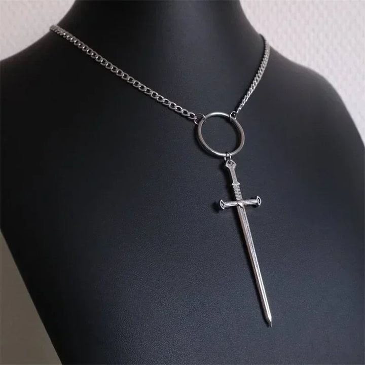 Gothic Sword Necklace Silver Wiccan Choker
