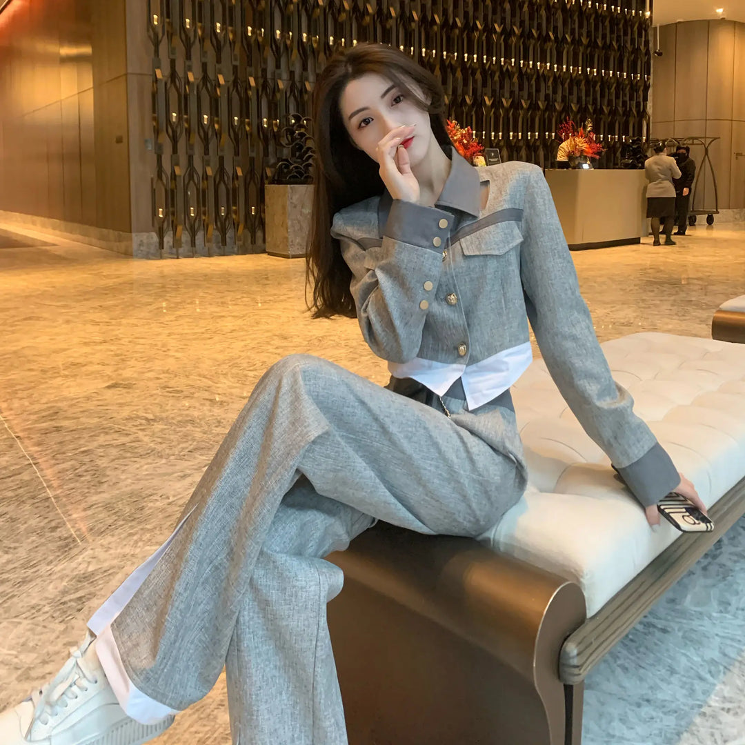 Korean Style Pant Set Women’s Wide-Leg Suit
