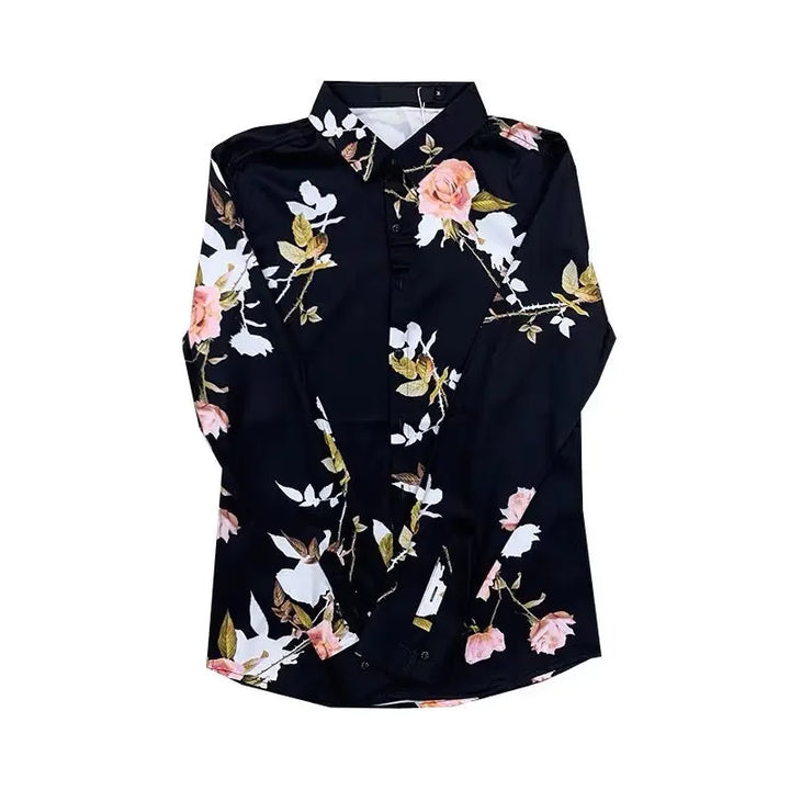 Floral White Casual Shirt Men’s Korean Top