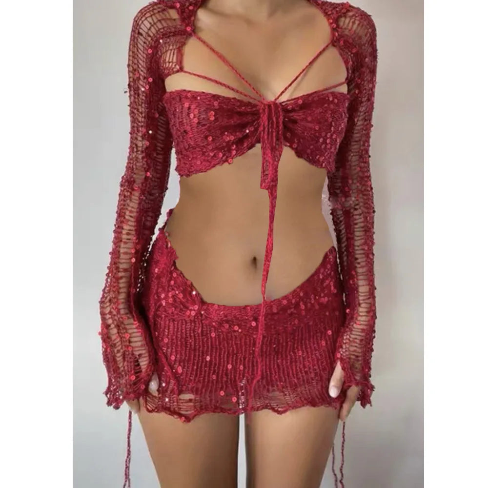Elegant Knit Skirt & Sweater Set Women’s
