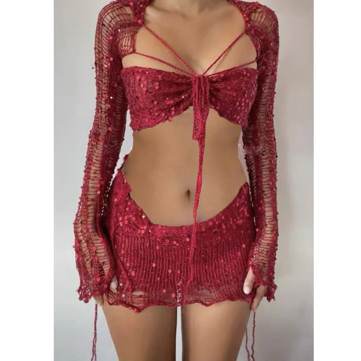 Elegant Knit Skirt & Sweater Set Women’s