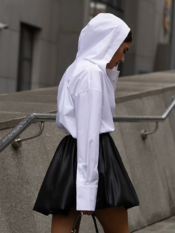 Loose Fit hooded White Long-Sleeve