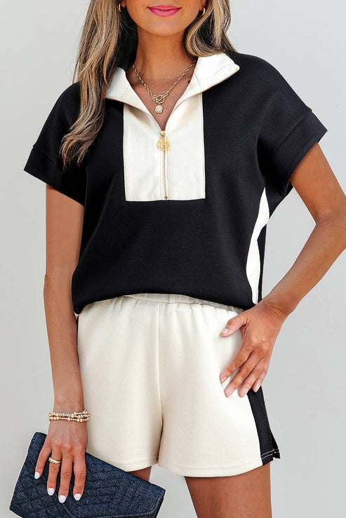 Contrast Zipped T Shirt and Short Set